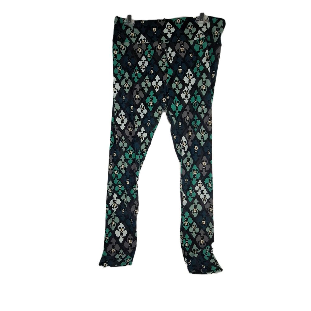 LuLaRoe Tall & Curvy T&C Leggings Black Green Panda Diamond Pattern Women's Plus